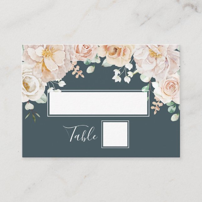 Cartes de placement de mariage florales bleues vin (Devant)