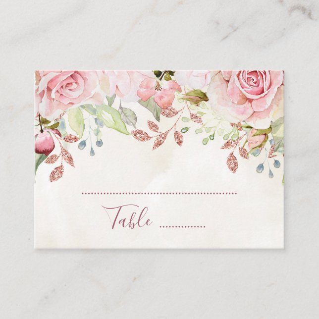 Cartes de placement de mariage florales roses de p (Devant)