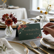 Cartes de placement de mariage florales vert foncé