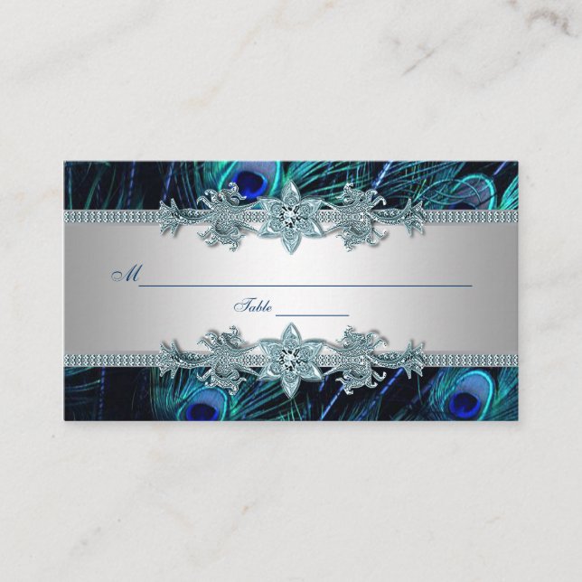 Cartes de placement de sièges Paon Bleu Royal (Devant)