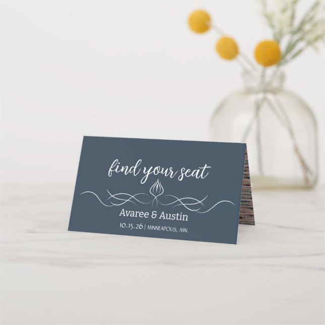 Cartes de placement de table de mariage bleu pouss (Devant)