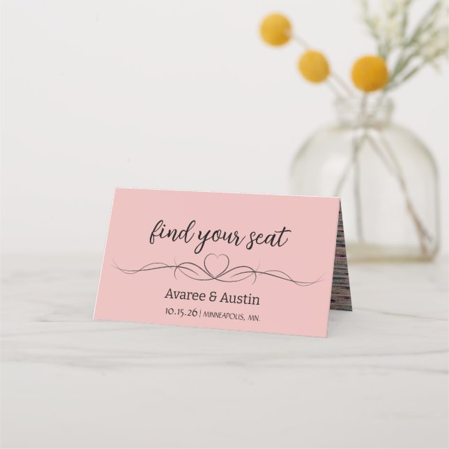 Cartes de placement de table de mariage roses (Devant)