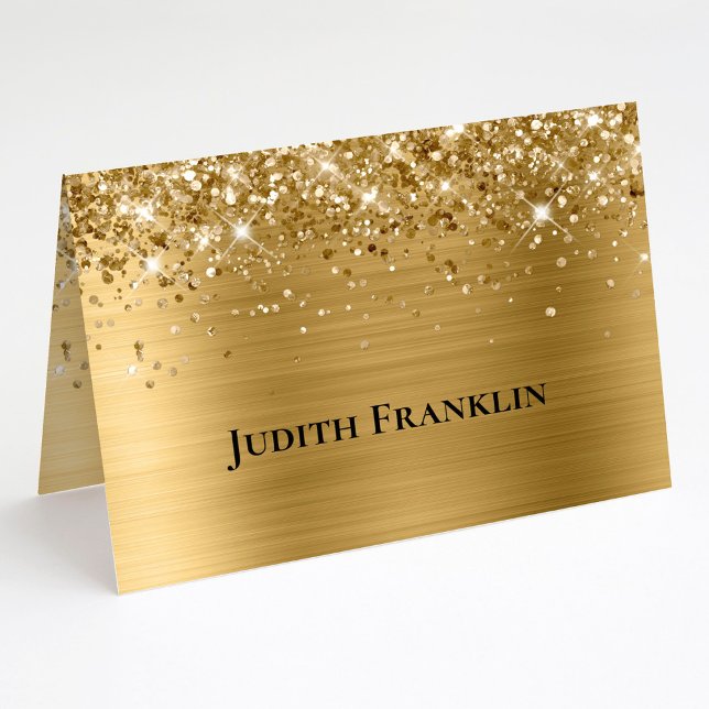 Cartes de placement élégantes à caractères dorés s (Glittery Gold Elegant Typeface Place Cards)