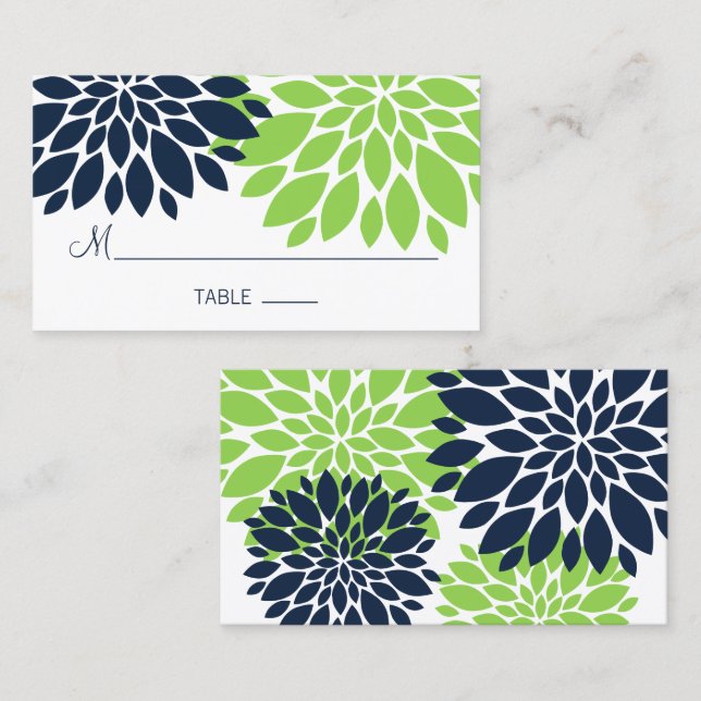 Cartes de placement élégantes vert et bleu marine  (Devant / Derrière)