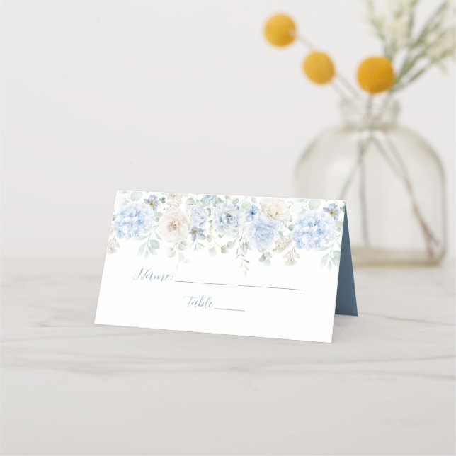 Cartes de placement florales bleues et blanches (Devant)