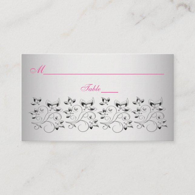 Cartes de placement florales roses, noires et arge (Devant)