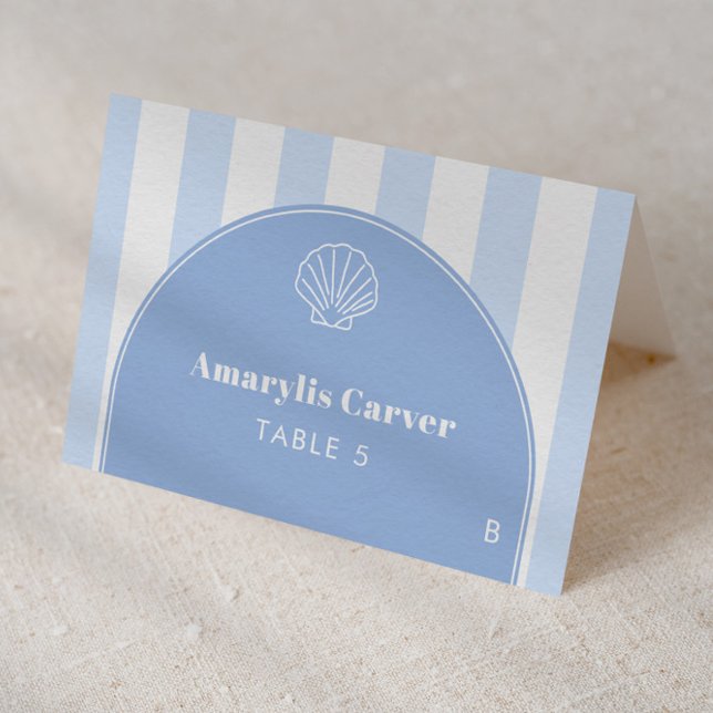 Cartes de placement individuelles pour mariage côt (Coastal inspired blue and white individual place card design)