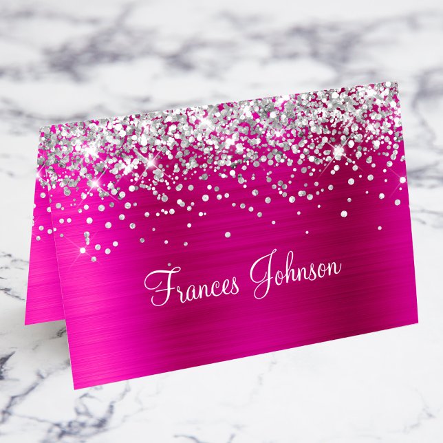 Cartes de placement individuelles rose vif avec pa (Silver Glitter Hot Pink Individual Place Cards)