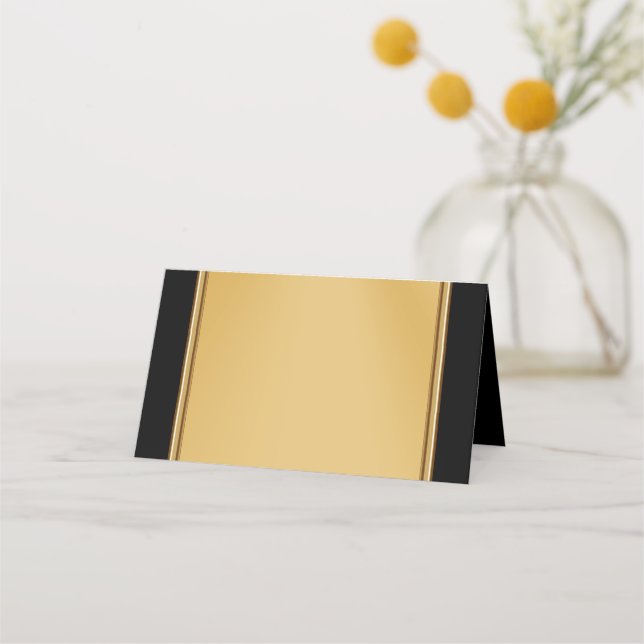 Cartes de Placement Noir et Or Vide pour votre nom (Devant)