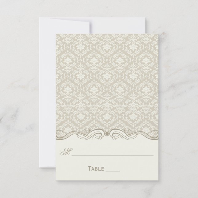 Cartes de placement pliées en damas écru beige et  (Devant)
