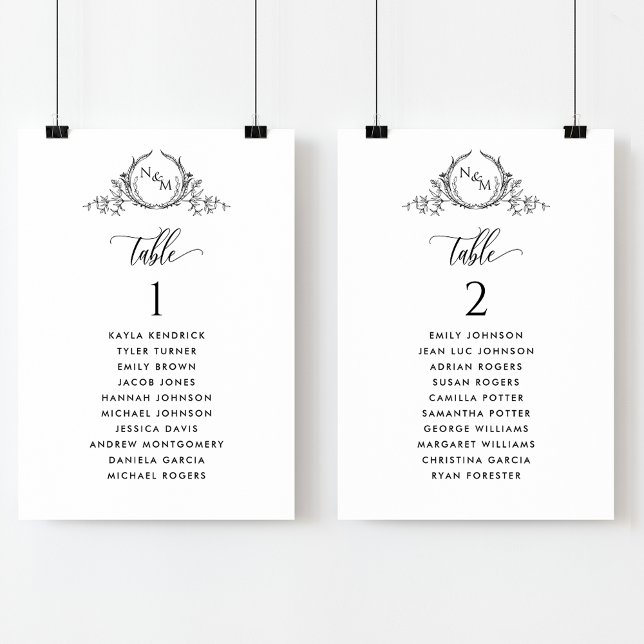 Cartes de plan de placement avec monogramme et nom (Créateur téléchargé)