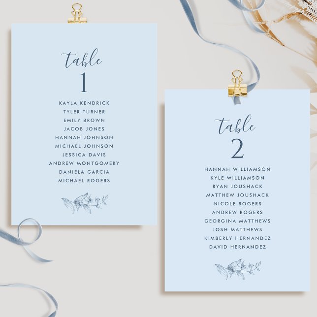 Cartes de Plan de Siège Chic Dusty Blue avec Noms  (Créateur téléchargé)