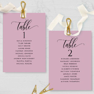 Cartes de plan de siège mauve avec nom d'invité