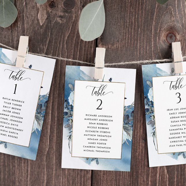 Cartes de plan de table Chic Blue avec noms des in (Créateur téléchargé)