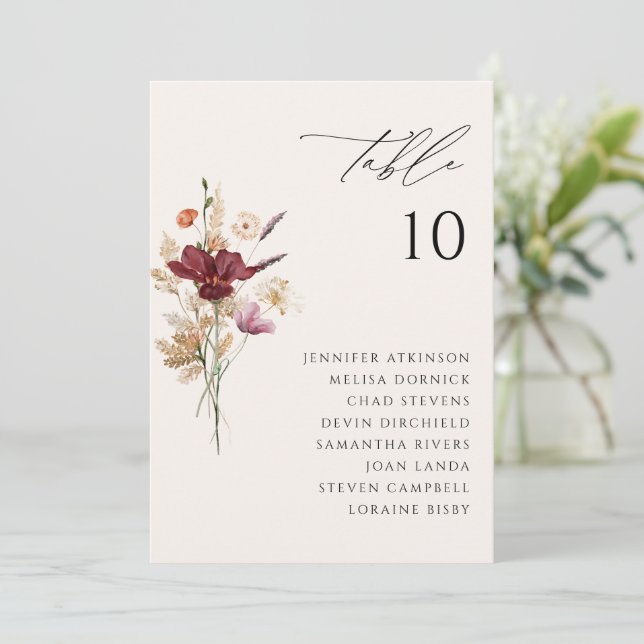 Cartes de Plan de Table de Mariage Bohème Fleurs S (Debout devant)