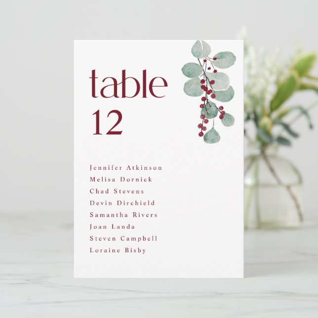 Cartes de plan de table de mariage d'hiver simple  (Debout devant)