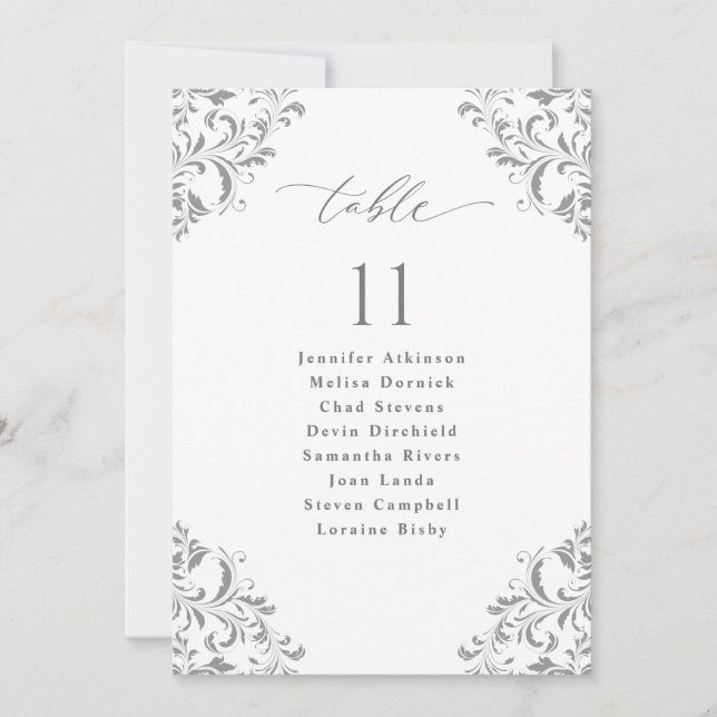 Cartes de plan de table de mariage élégantes gris  (Devant)
