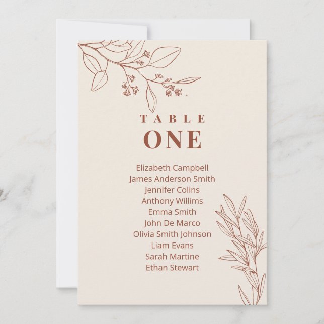 Cartes de plan de table de mariage floral boho (Devant)