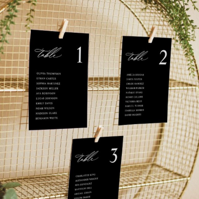 Cartes de plan de table de mariage noir moderne (Créateur téléchargé)