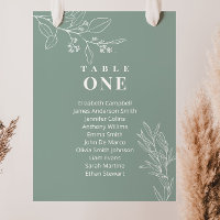 Cartes de plan de table de mariage vert sauge flor