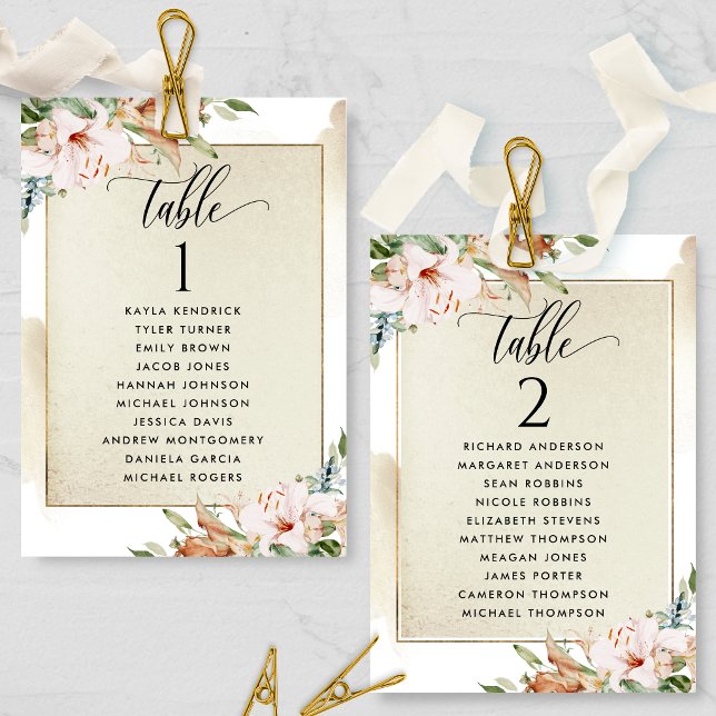 Cartes de plan de table dorées et roses avec noms  (Créateur téléchargé)