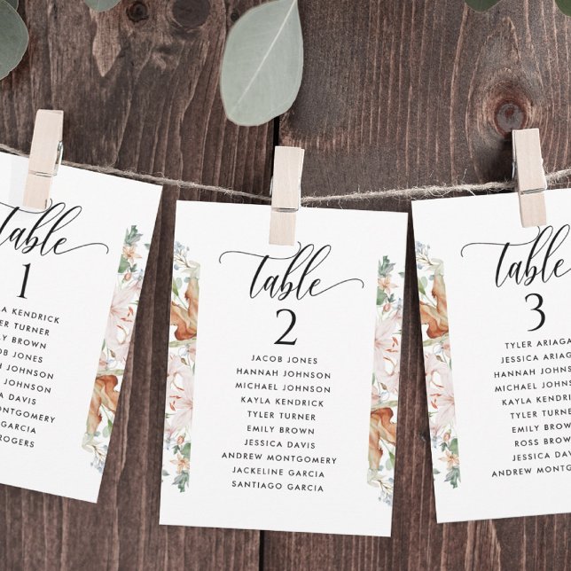 Cartes de plan de table Earthy Blooms avec noms de (Créateur téléchargé)