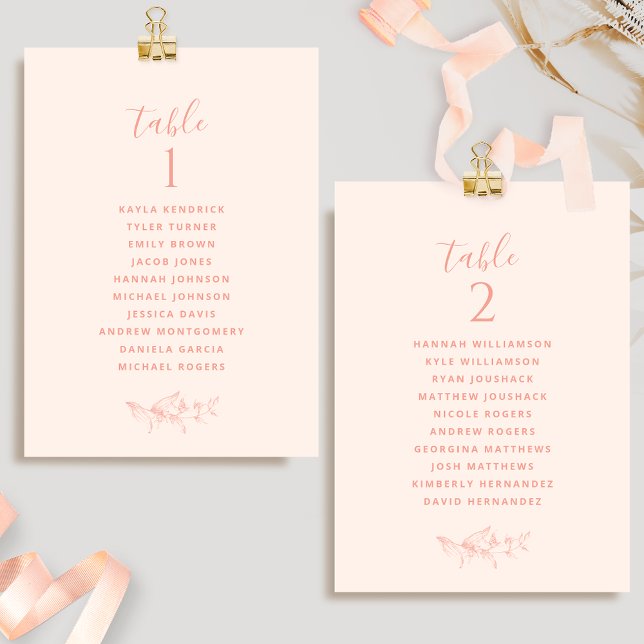 Cartes de plan de table Élégante Pêche avec noms d (Créateur téléchargé)