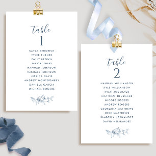 Cartes de Plan de Table Élégantes Bleues avec Noms