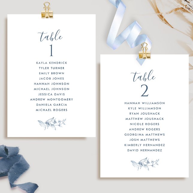 Cartes de Plan de Table Élégantes Bleues avec Noms (Créateur téléchargé)