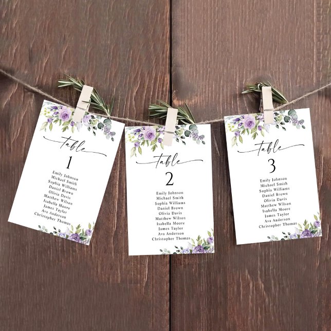 Cartes de plan de table Fleur Violette Romantique (Créateur téléchargé)
