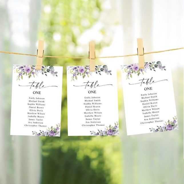 Cartes de plan de table Fleur Violette Romantique (Créateur téléchargé)