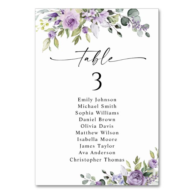 Cartes de plan de table Fleur Violette Romantique (Par défaut)