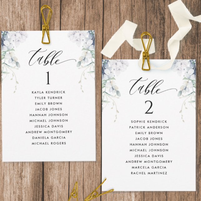 Cartes de plan de table florales bleues blanches a (Créateur téléchargé)