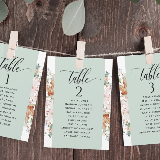 Cartes de plan de table Green Blooms avec noms des (Créateur téléchargé)