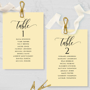 Cartes de plan de table jaune poussiéreux avec nom
