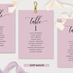 Cartes de plan de table Mauve doux avec noms des i