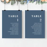 Cartes de Plan de Table Minimal Bleu avec Noms des