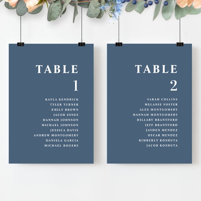 Cartes de Plan de Table Minimal Bleu avec Noms des (Créateur téléchargé)