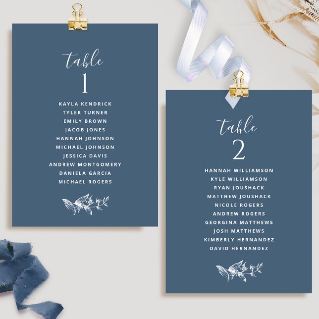 Cartes de plan de table Navy Bleu Élégant avec Nom (Créateur téléchargé)