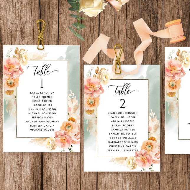 Cartes de plan de table Pêche, Sauge avec noms des (Créateur téléchargé)