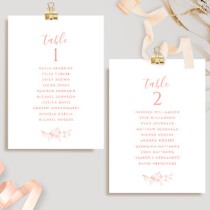 Cartes de plan de table Rose Pêche avec Noms des I