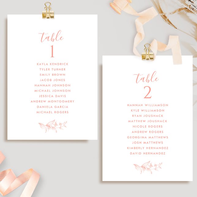 Cartes de plan de table Rose Pêche avec Noms des I (Créateur téléchargé)