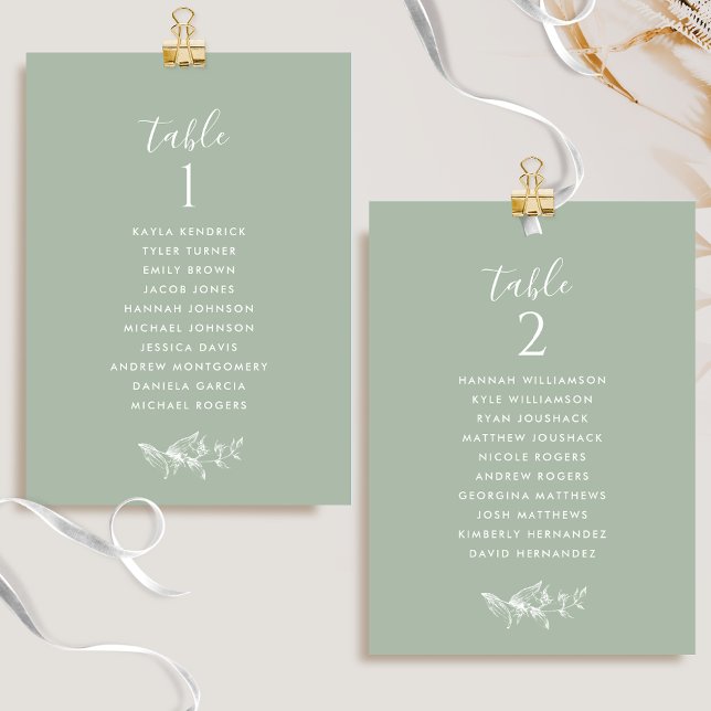 Cartes de plan de table vert pâle élégantes avec n (Créateur téléchargé)
