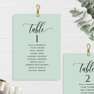 Cartes de plan de table vert sauge avec noms des i