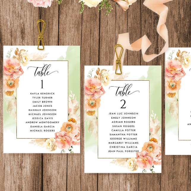 Cartes de plan de table vertes avec noms des invit (Créateur téléchargé)