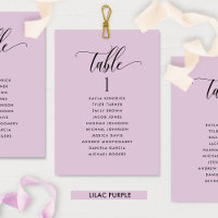 Cartes de plan de table violet lilas avec noms des