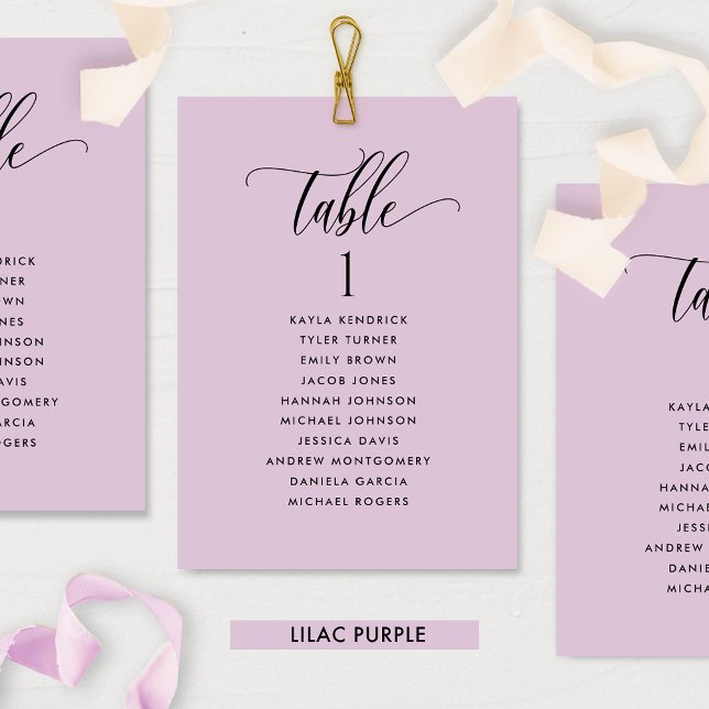 Cartes de plan de table violet lilas avec noms des (Créateur téléchargé)