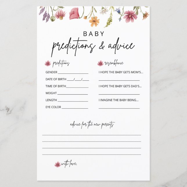 Cartes de prédiction et de conseil du Baby shower  (Devant)