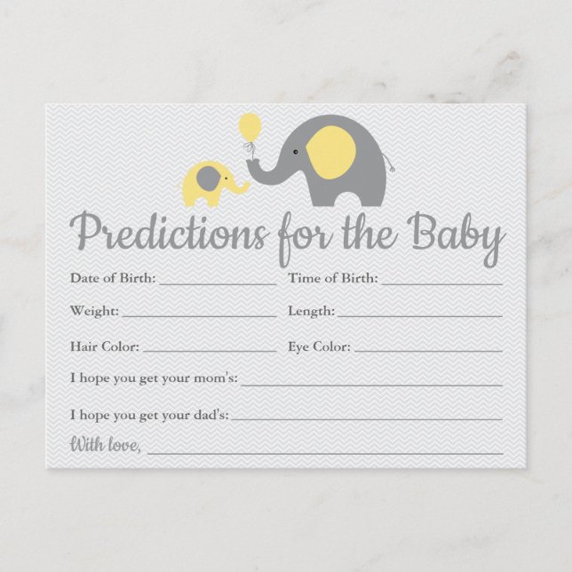 Cartes de Prédictions Bébé Eléphant Jaune Baby Sho (Devant)