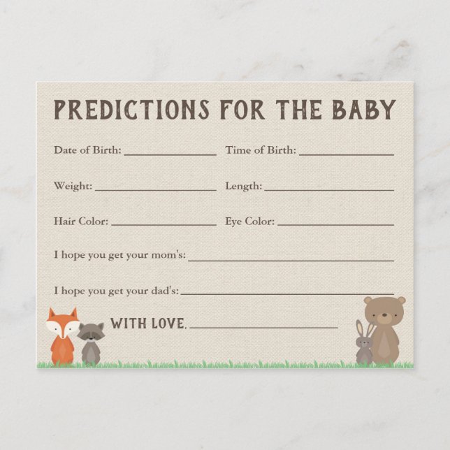 Cartes de prédictions bébé forêt pour Baby Shower (Devant)